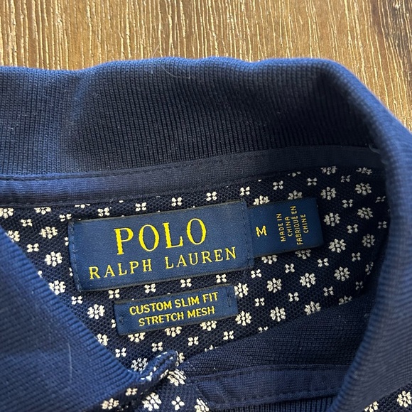 RALPH LAUREN - polo blue patterned (medium) - custom slim fit stretch mesh - Picture 3 of 3